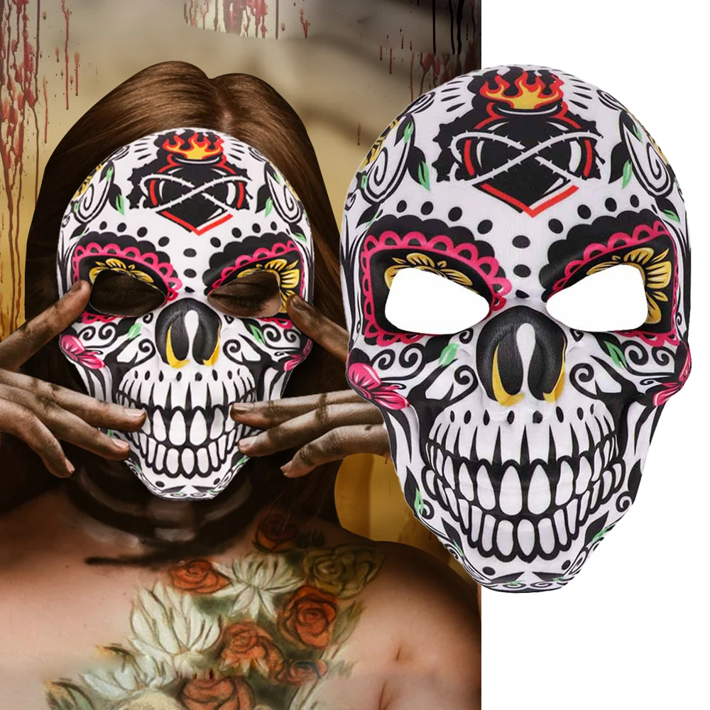 

Mexican Day of the Dead Skull Mask Cosplay Halloween Skeletons Print Masks Dress Up Purim Party Costume Prop