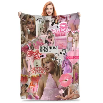Singer Sabrina Carpenter Blankets Pop Music Flannel Funny Soft Throw Blankets for Chair Covering Sofa Textile Decor
