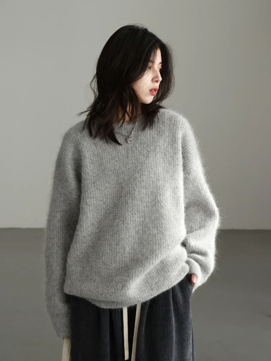 CHIC VEN Women Sweater Long Sleeve Pullover Solid Loose O Neck Soft Alpaca Female Tops Woman Knitwear Jumpers Spring Autumn 2024 5