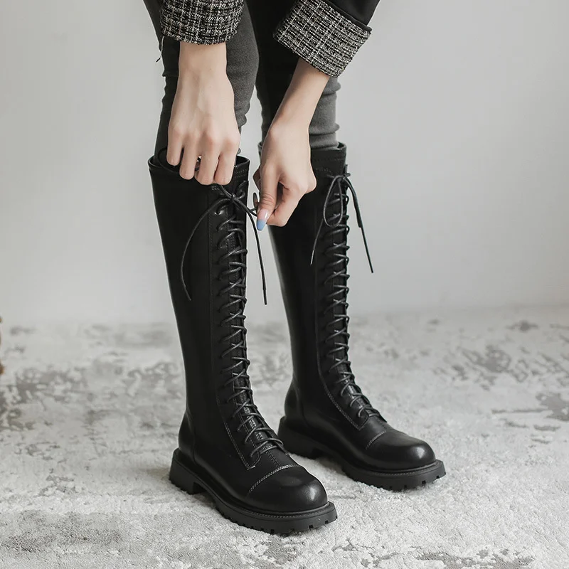 

2022 Autumn Winter New Women's High Boots Chelsea Boots Cow Leather Round Toe Heel Women Boots Knee-High Women Shoes Zipper