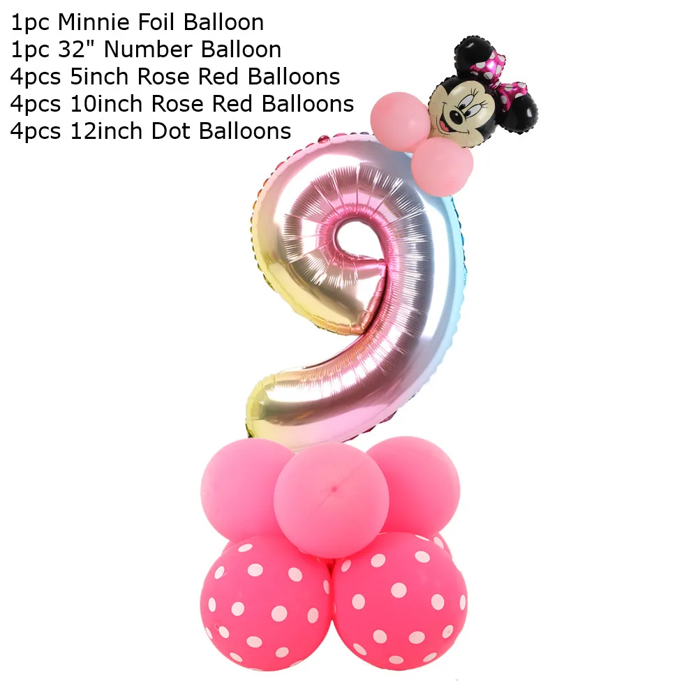thumbnail image 1 of Juego de 14 globos de aluminio de Minnie rosa de Disney, regalos de cumpleaños para niñas, decoraciones para fiestas, edad 1, 2, 3, 4, 5, 6, 7, 8, 9, suministros para globos con números, 1 of 5