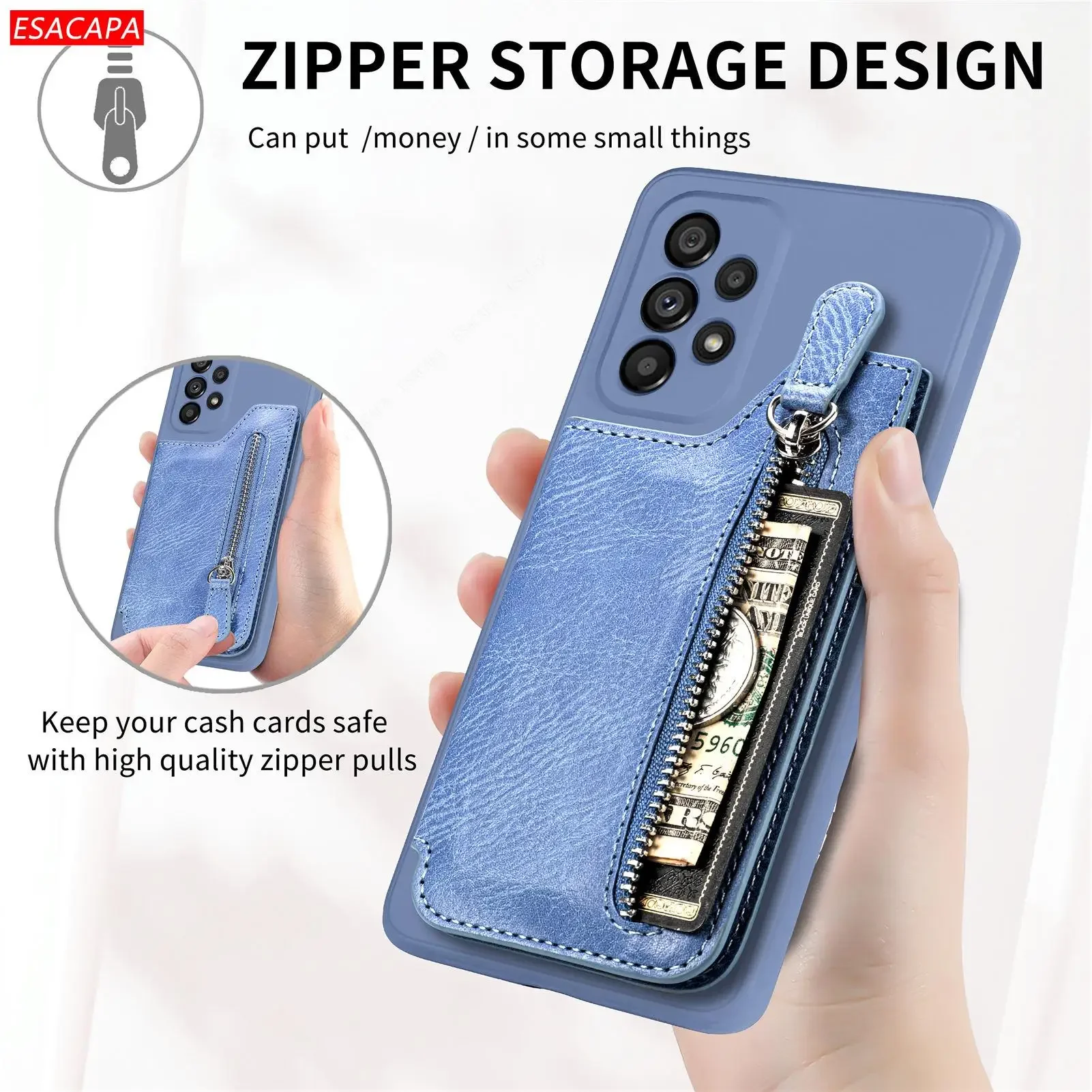Zipper Wallet Leather Phone Case with Holder