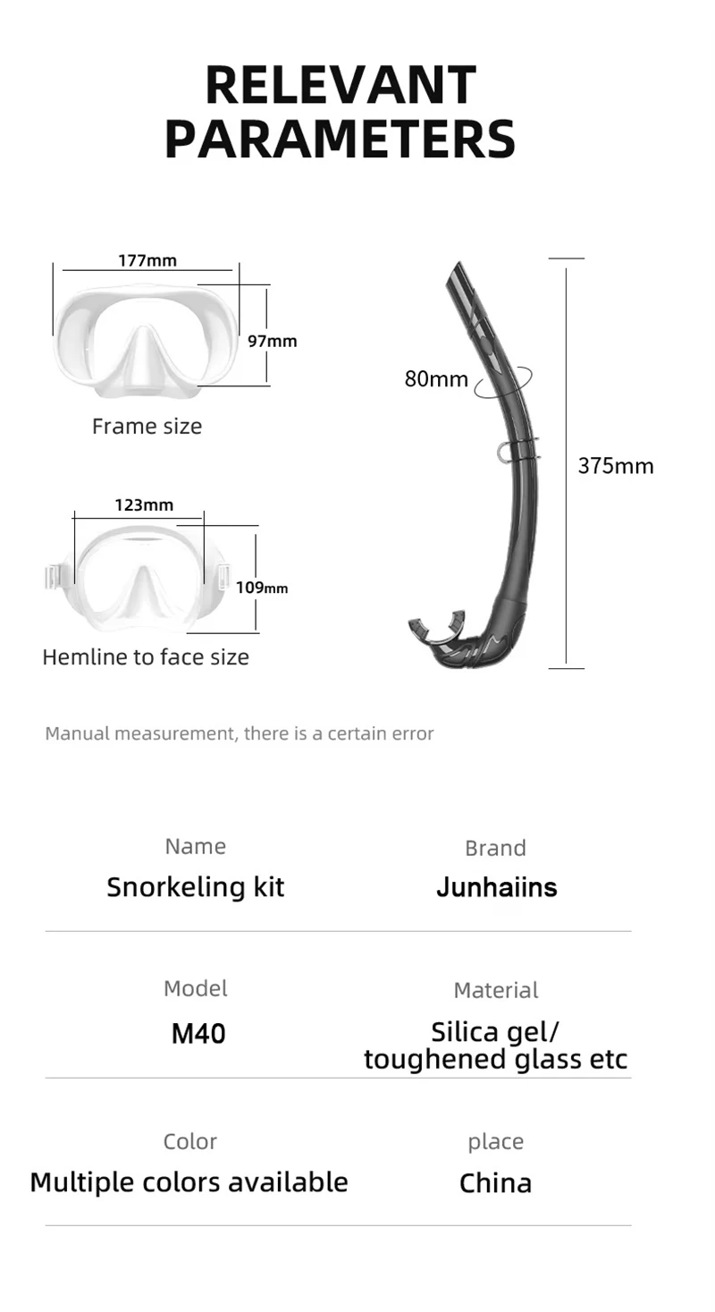 Snorkeling Diving Mask Diving Mask Snorkel Set JUNHAIINS Tempered Glass Freediving Mask Snorkeling Set Foldable snorkel Diving Mask All-Inclusive Silicone 프리다이빙 m&aacute;scara