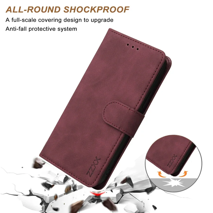 Magnetic Flip Leather Wallet Case with Card Slot, Lanyard, and Photo Frame