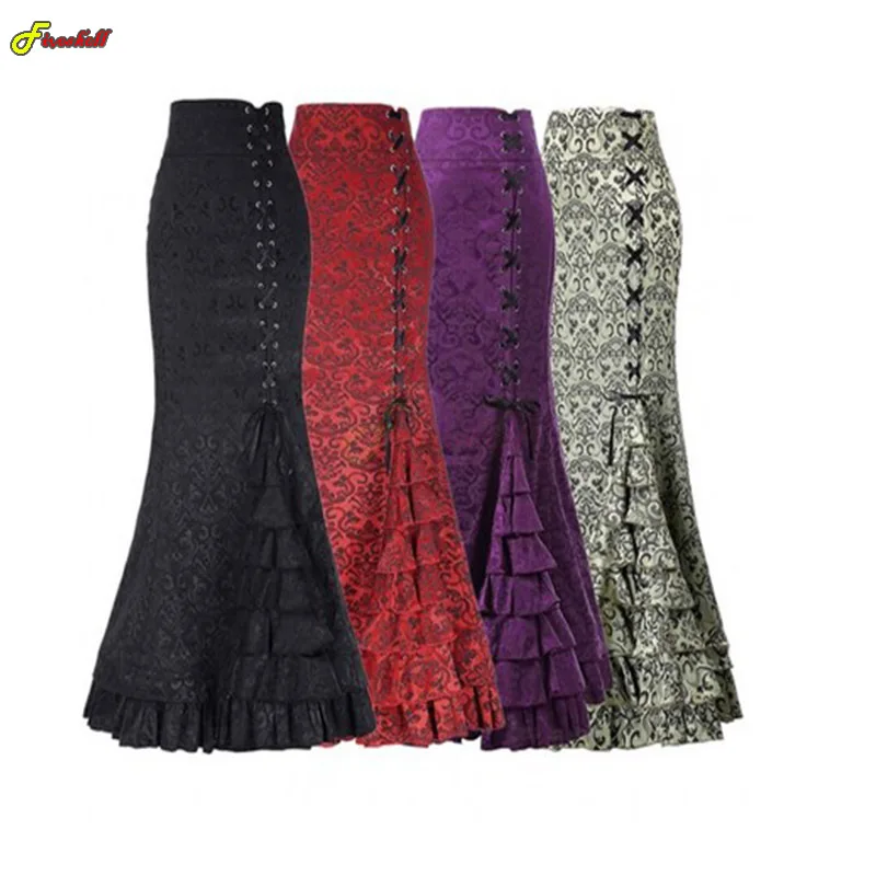

Women Medieval Retro Gothic Skirt Court Lace Ruffled Multilayer Cosplay Lolita Punk Skirts Costumes Party Costume Dresses