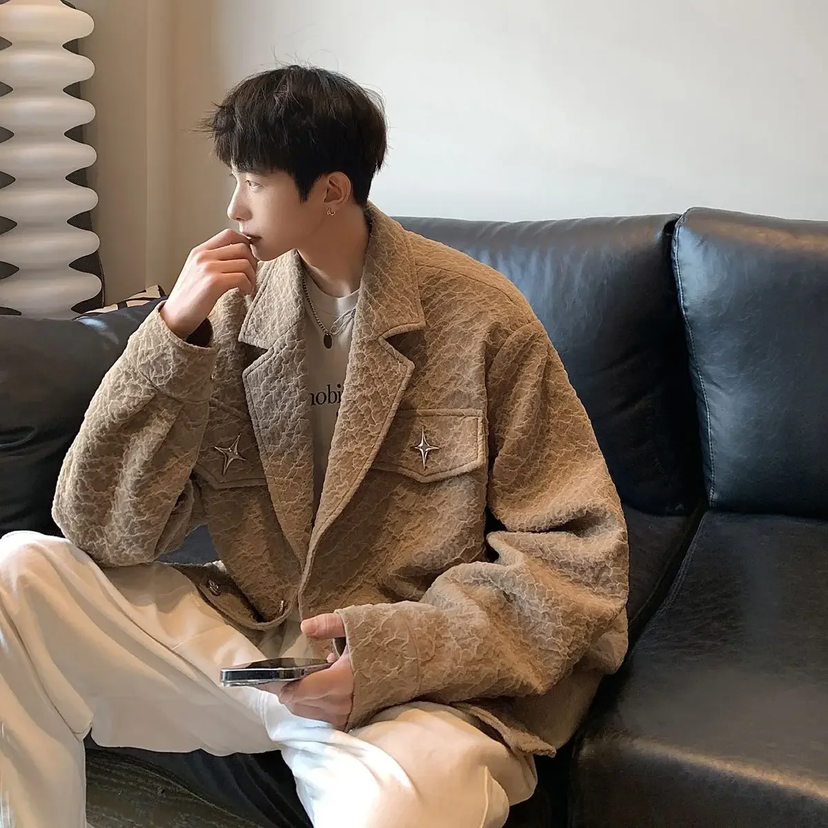 Men's Clothing Vintage Blazer Collar Coat Men's Spring and Fall American Niche Design Pilot Jacket High Street Fashion Jacket