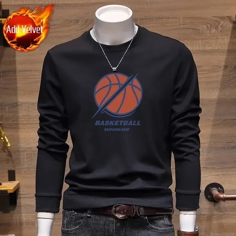 thumbnail image 1 of Sudadera con cuello redondo y estampado de ropa masculina, ajustada y sin capucha, de color negro, de algodón y color pastel, 1 of 5