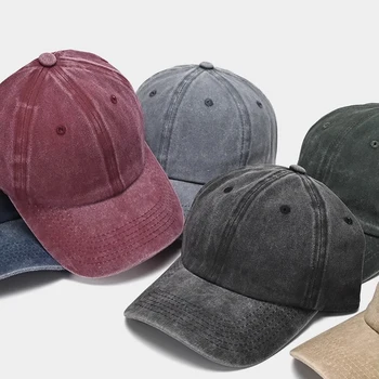 Sunscreen Water Washed MEN'S Baseball Cap with a Small Face, Retro Distressed and Versatile Trendy Duck Tongue Hat, MEN'S Big He 1