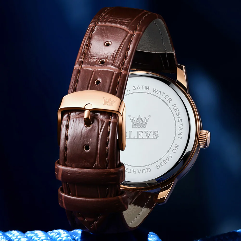 OLEVS New Fashion Globe Pattern Quartz Watch for Men Leather Sport Wristwatch Luminous Hands Waterproof Watches Reloj Hombre