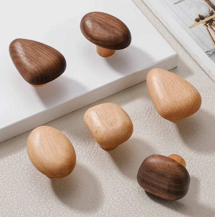 Nordic Kinder Holz Schrank Griffe Kreative Cartoon Kiesel Schublade Zieht Natürliche Holz Knöpfe für Kinderzimmer Kleiderschrank – Detail 1