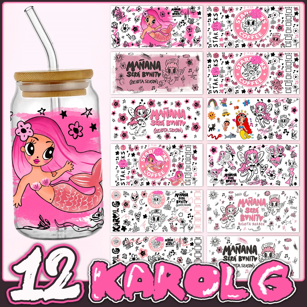 12pcs Karol G UV DTF Bichota Season Ma&ntilde;ana Sera Bonito 16oz Libbey Cup Wrap