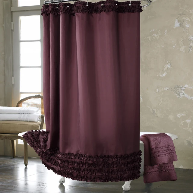  Volens Pink Ruffle Shower Curtain Farmhouse/Rustic