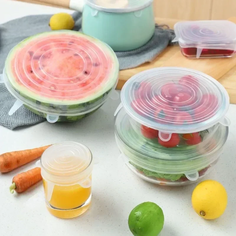 Food Cover Silicone Lids Reusable Sealing Cap Food Storage Container Cover Kitchenware Adjustable Elastic Silicone Caps Kitchen Home Garden