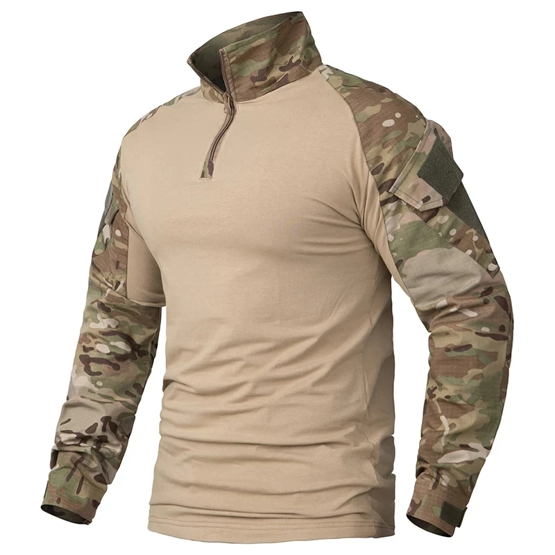 

Outdoor Tactical Shirts Hiking T-Shirts Combat Shirt CP Camouflage Long Sleeve Hunting Shirt with Pad Cotton Men Clothes