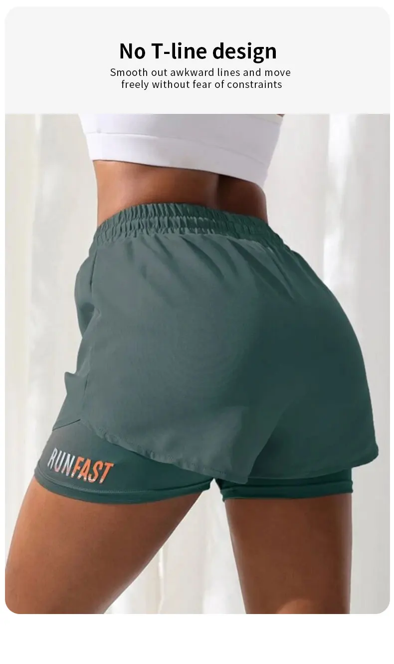Shorts mit Kordelzug und Buchstabenmuster, doppellagig, bequem, lässig, Sporthose für Laufen und Training – Detail 7