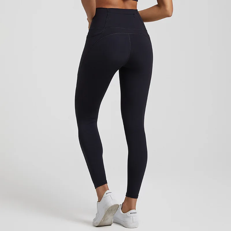 Solid Color Yoga Legging Women Compression Side Pocket Gym High Waist Sport Pant Comprehensive Training Jog Back Waist Zip Pocke