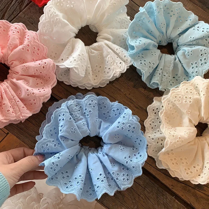 Scrunchies in pizzo oversize per le donne Fasce elastiche per capelli Supporti per coda di cavallo Cravatta per capelli solidi Elastici per capelli Accessori per capelli da donna - immagine 2