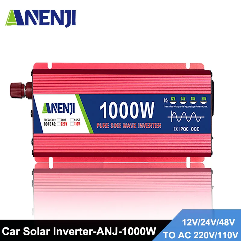 1000W Pure Sine Waveอินเวอร์เตอร์12V/24V /48V DC To AC 110V/220Vแบบพกพาแรงดันไฟฟ้าConverterรถอินเวอร์เตอร์พลังงานแสงอาทิตย์ 1