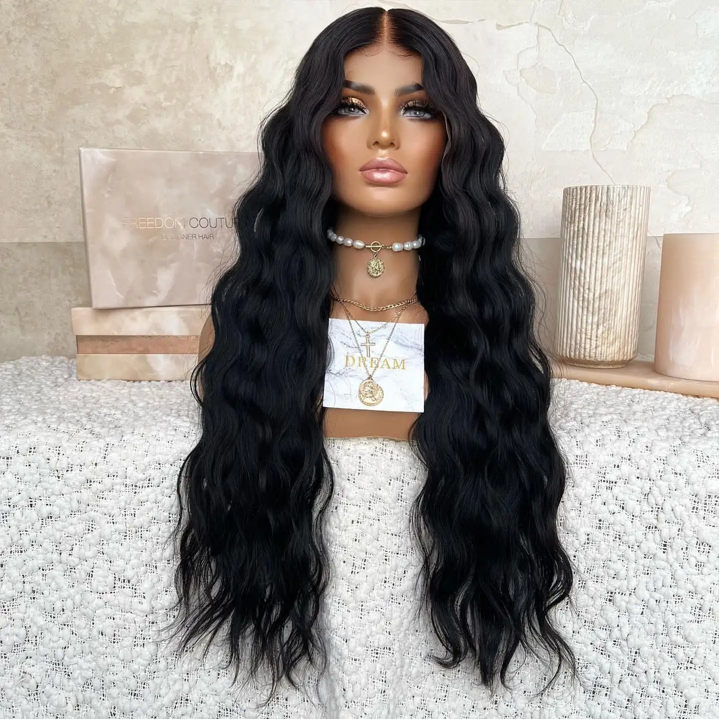 Synthetic Hair Lace Front Wig Women Black Burgundy Deep Wave Glueless Heat Resistant Fiber Cosplay Party Hair