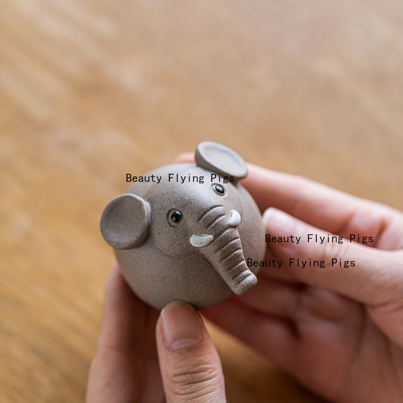 Yixing Semi Handmade Purple Clay Tea Pet Cute Elephant Tea Room Boutique Ornaments Tea Set Accessories Kawaii Decor Figurines