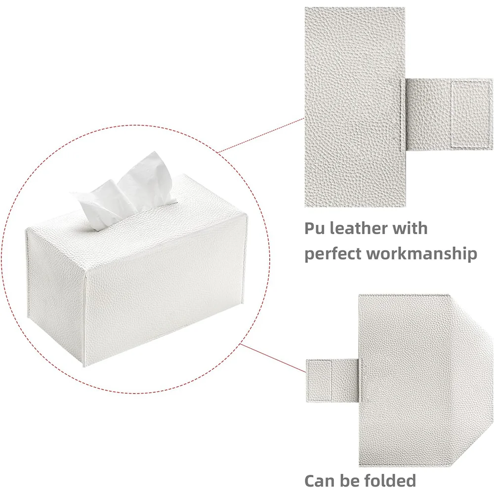 Tissue Box Cover PU Leather Rectangular Tissue Box Case Organizer Holder for Vanity Countertop, Night Stands, Livingroom, Office 4
