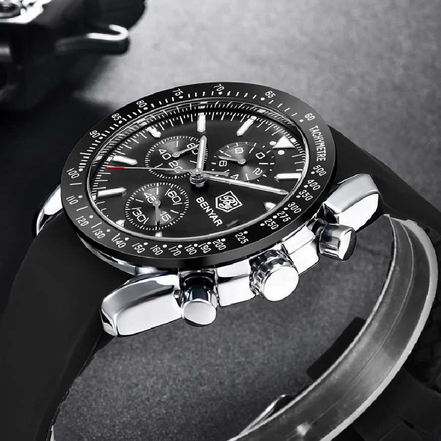 

BENYAR Luxury Brand Men stainless steel Quartz watch timing waterproof military chronograph Men's Quartz clock relogio masculino