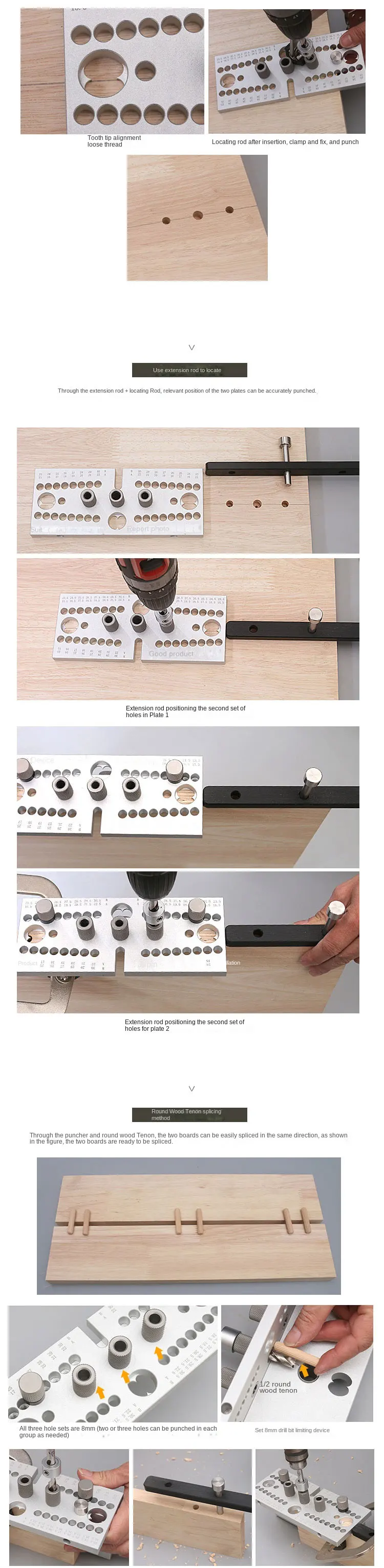 Adjustable Multi Row Puncher 3-in-1 Woodworking Positioner Drawer Drilling Tool