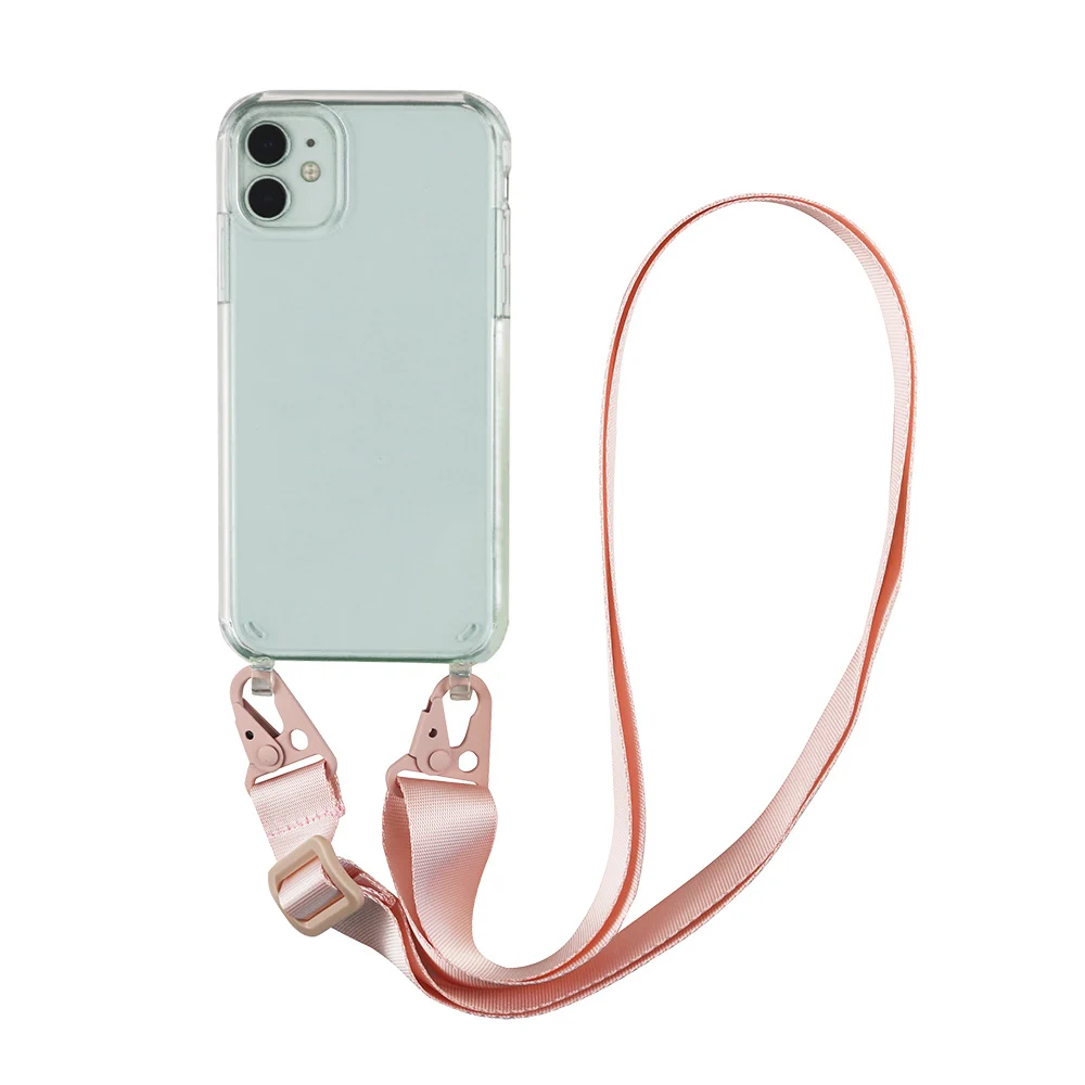 Transparent TPU+PC Crossbody Necklace Phone Case with Fashion Lanyard Cover