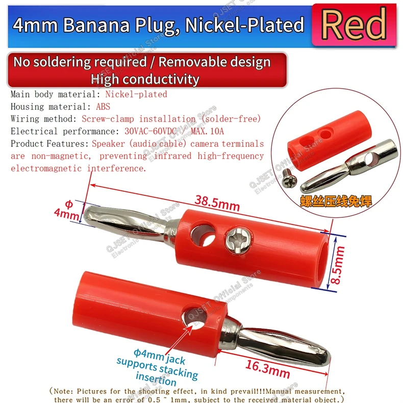 5 Stück 4mm Vierpoliger Bananenstecker mit Befestigungsschraube Überlappender Buchsenstecker Lötloser Anschluss Audio-Verstärker-Stecker – Detail 7