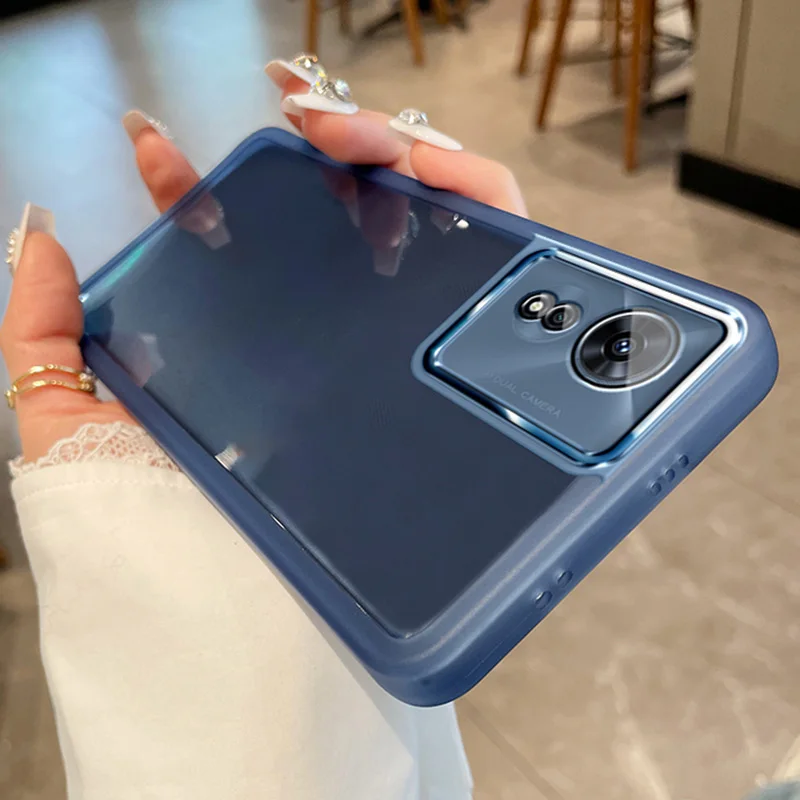 Étui Transparent à cadre mat pour caméra OPPO A78 A77 A57S A17 A54S A53 A16 A72 A77S A92 A96 A55 A54 4G A15 FindX3Lite_voghion.com