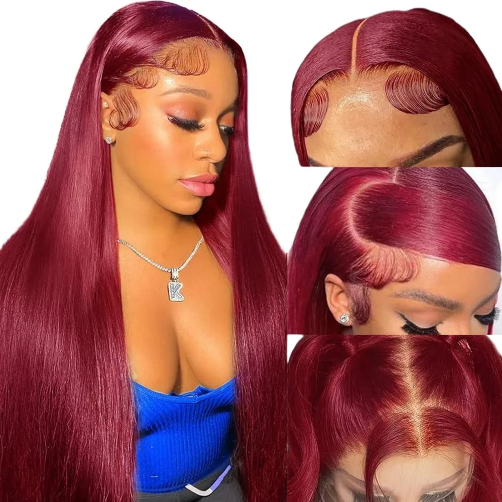 

99J Burgundy Lace Front Wigs Human Hair 13x4 HD Transparent Frontal Wigs Wine Red Colored Straight Lace Front Wigs Human Hair