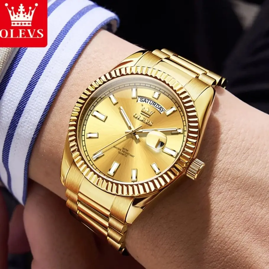 OLEVS 5650 Original Quartz Man Watch Waterproof Business Sports Man Wristwatch Steel Strap Luminous Luxury Brand Watches For Men