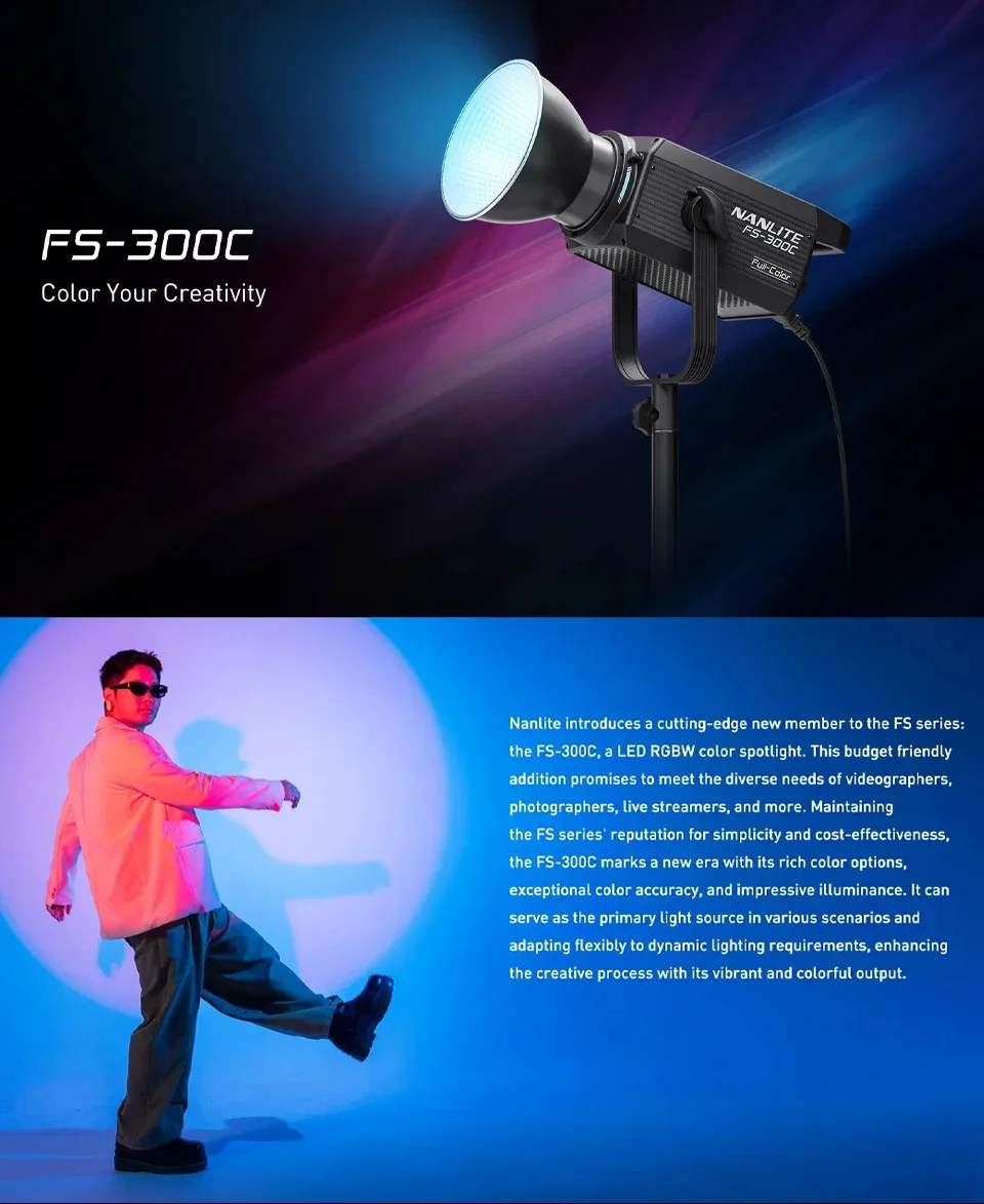 Nanlite FS-300C RGB Continuous Video Light 2700K-7500K LED Photography Lighting