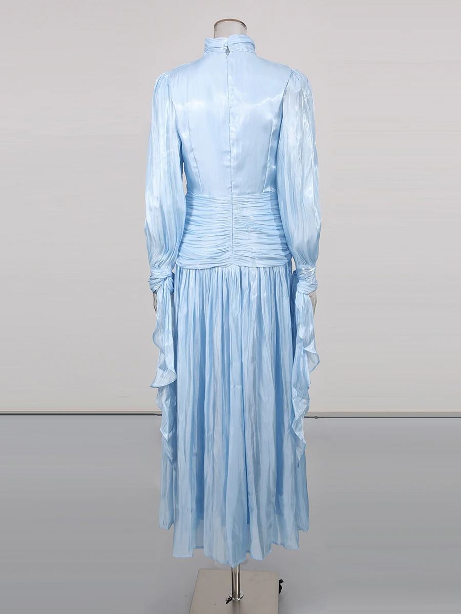 Butterfly sleeve detail on Spliced Folds Elegant Ruffles Dress plus size women wear