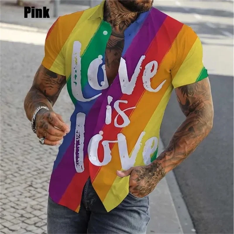 Camisa de arcoíris colorida con estampado 3D para hombre, camisetas informales de verano ajustadas de manga corta para lesbianas y gays, camisetas para hombre