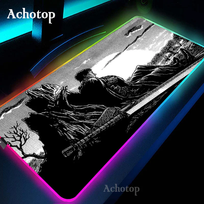 

Anime Berserk RGB PC игровой коврик для клавиатуры и мыши XXL, коврик для мыши, светящиеся коврики для мыши, резиновый игровой компьютерный Настольный коврик 900x400