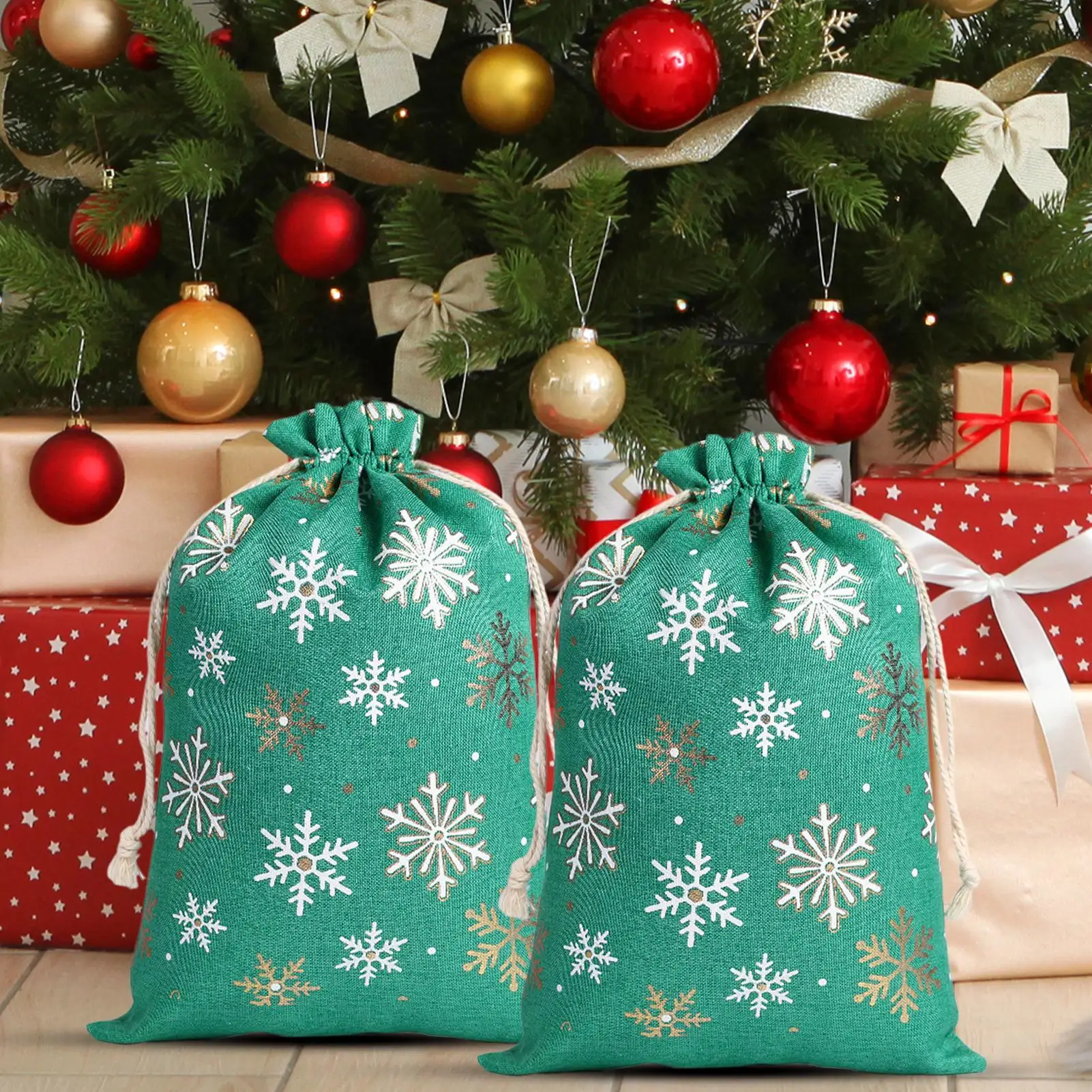 Medium Burlap Bags With Drawstring Gold Foil Burlap Drawstring Party Supplies Christmas Treat Bags For Birthday Thanksgiving