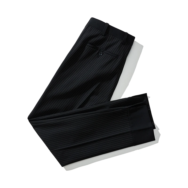 Black Suit Pants with Fine Stripes, Workwear-inspired Men's Casual Trousers, Ankle-Length Pants. 2026-2027