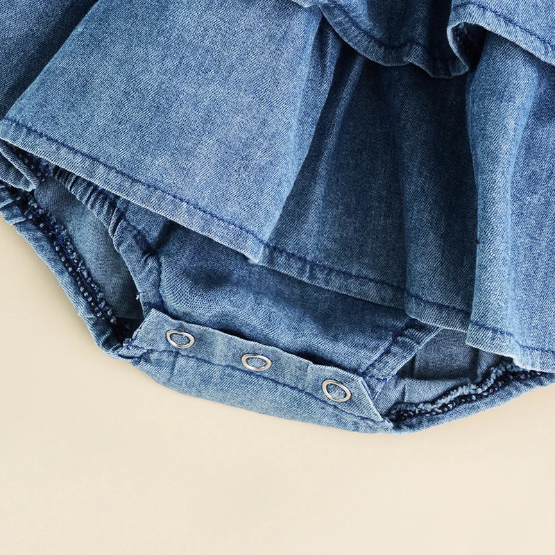 0-18M Newborn Infant Baby Girl Romper Dress Summer Sleeveless Suspender Pleated Ruffle Hem Bottom Snap Button Cute Bodysuits 5