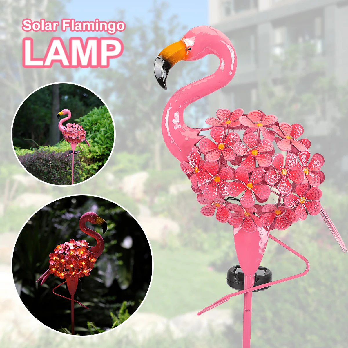 

Flamingo Solar Lights Outdoor Garden Solar Lights Metal Solar Pathway Flamingo Stake with LED Lights IP55 Waterproof Pink