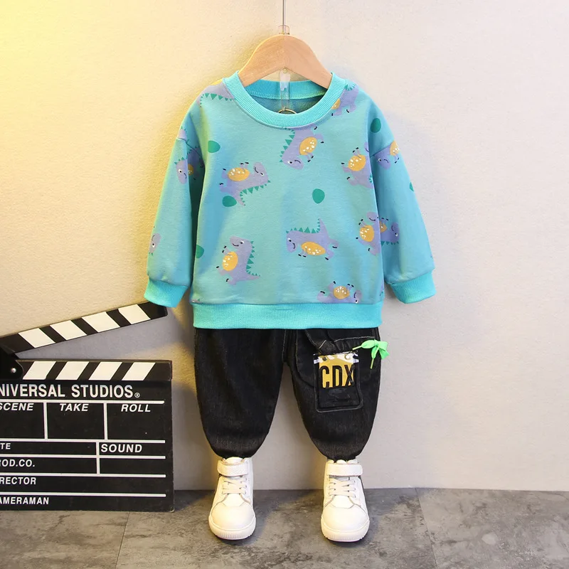 

Baby Boy Designer Clothes 2 to 3 Years Toddlers Luxury Cartoon Dinosaur Pullover Hoodies and Jeans Kids Suits Boys Sets Clothing