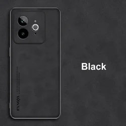 Luxury PU Leather Matte Silicone Protective Phone Case - Sleek and Stylish Back Cover for Realme GT7 Pro (Black)