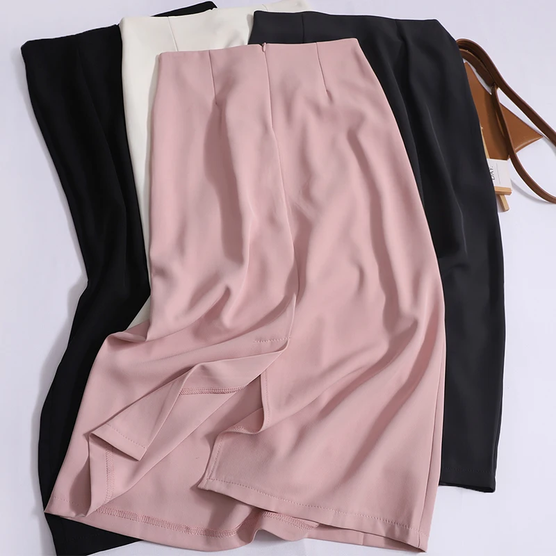 

Женская Однотонная юбка, Простая прямая юбка средней длины, элегантная костюмная юбка с высокой талией