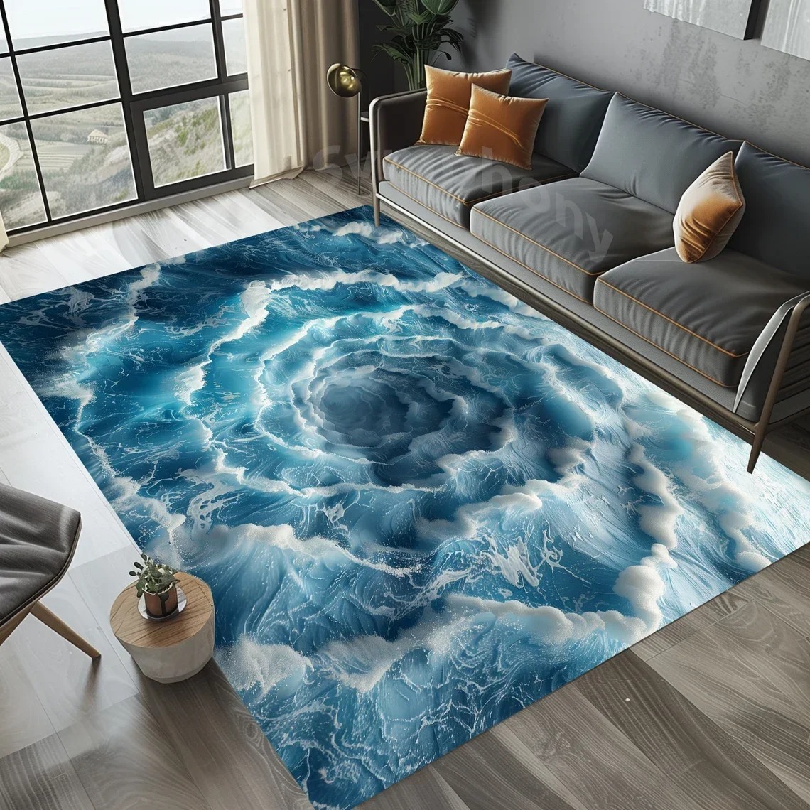 Ocean Wave Rug Modern Living Room Decor Floor Mat Coastal Home Design ...