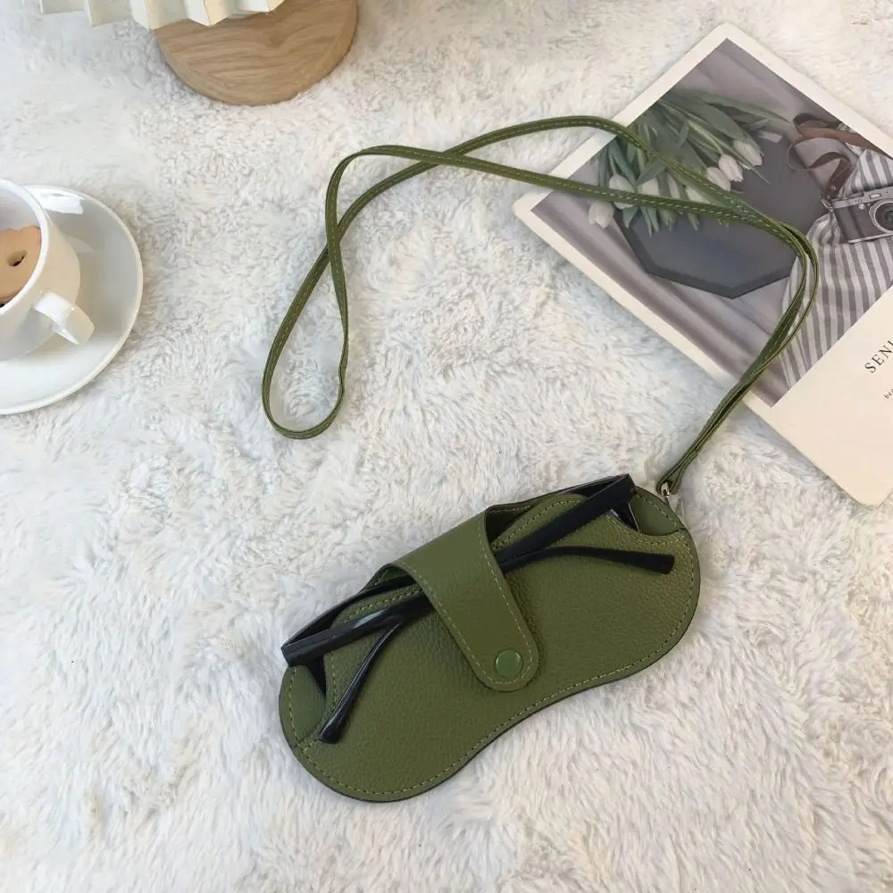 PU Leather Sunglasses Storage Bag with Lanyard Durable Sunglasses Pouch Portable Solid Color SunGlasses Holder