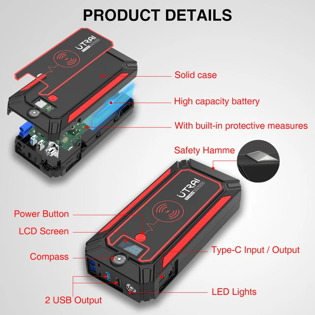 Auto Starthilfe mit Drahtlose Lade 24000mAh Power Bank Emeygency Fahrzeug  Werkzeuge 12V Batterie Booster Start Gerät - AliExpress