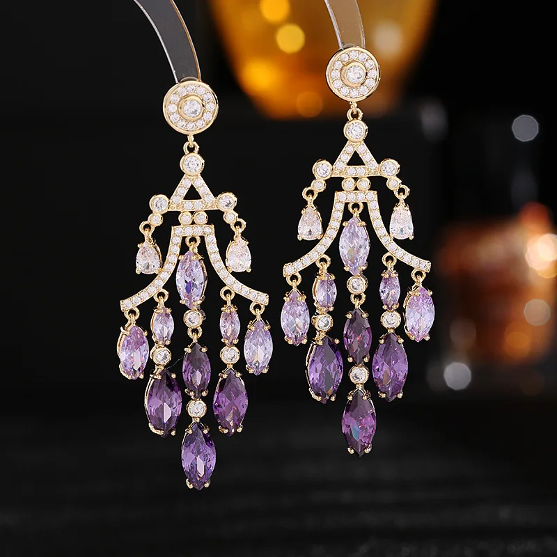 

Luxury Wedding Jewelry Earrings for Women Bride 2022 Cubic Zirconia Shiny Long Tassel Drop Earrings Woman Anniversary Gift Wife