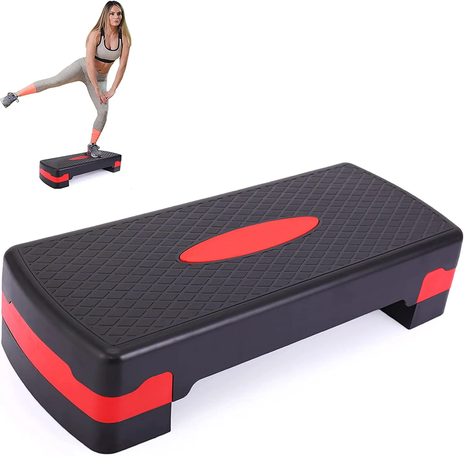 

27'' Fitness Aerobic Step Adjust 4" - 6" Exercise Stepper with Risers Home Gym