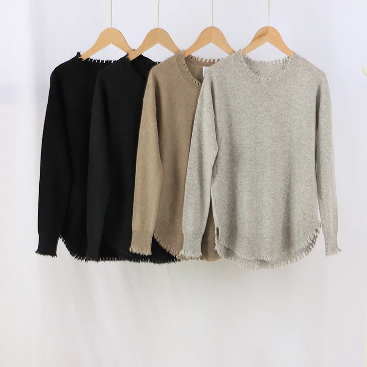 sweater for women Women O-Neck Knit Sweater 100% Cashmere Long Sleeve Ladies Tassels Trim Pullover Top Female Fashion Knitwear Jumper cable knit sweater