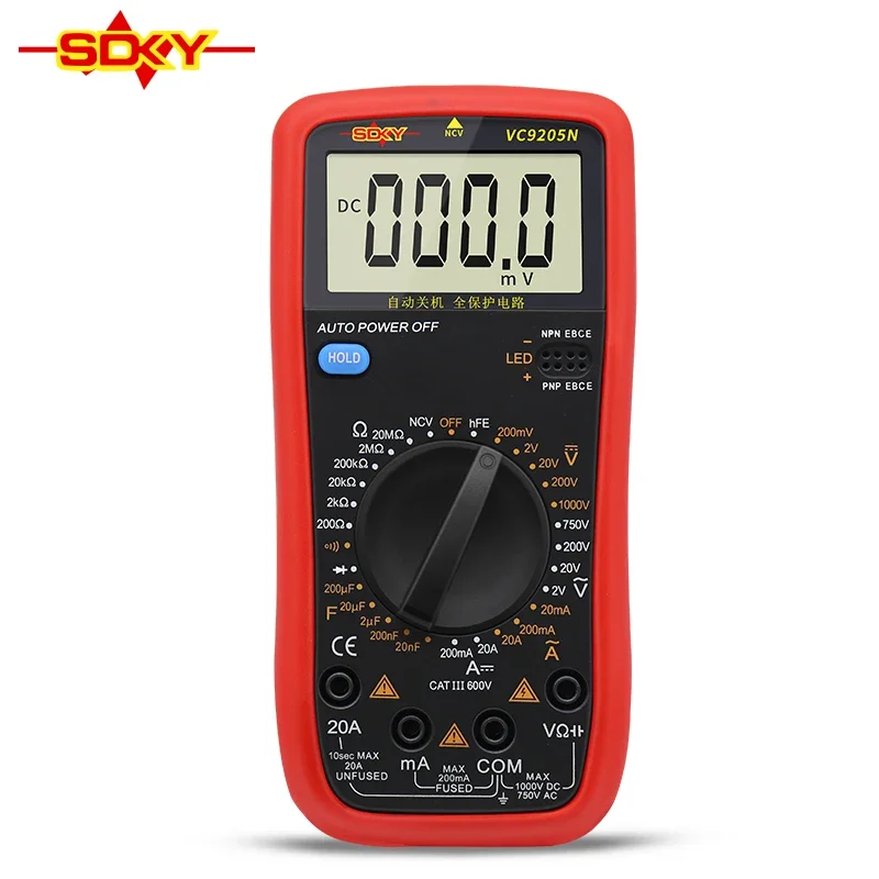 SDKY VC9205N 2000 카운트 디지털 멀티미터, AC/DC 전압 전류 테스터, 전기 테스트 계량기, 전문 아날로그 멀티미터